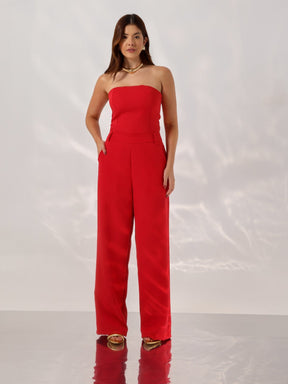 Macacão Alfaiataria tomara que caia calca reta Cecília