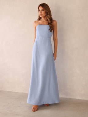 Vestido Longo Mayara em Alfaiataria Sensoriale – Tomara que Caia com Laço nas Costas