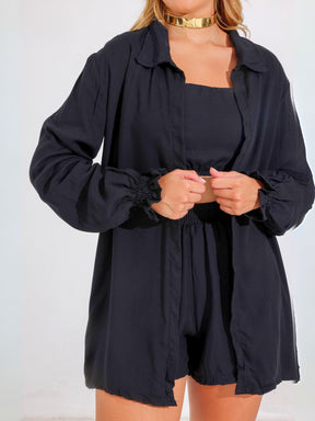 Conjunto Comfy Cropped + Short + Kimono Casual Marcela