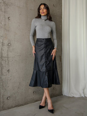 Saia Evasê de Couro Sintético Amara