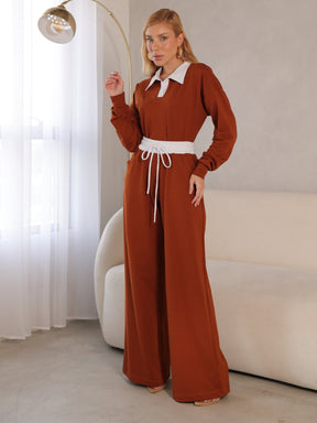Conjunto Moletim Premium Calca Wide Blusa Gola V  Beca