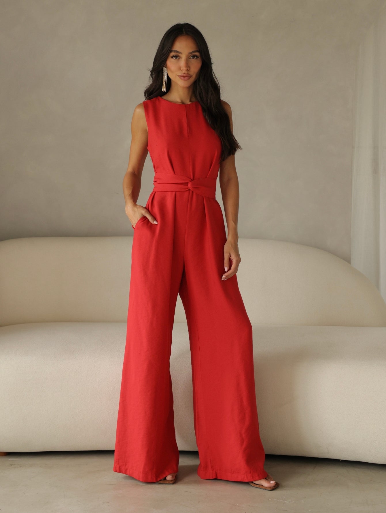 Macacão Pantalona Feminino Alfaiataria com Amarração Sandra