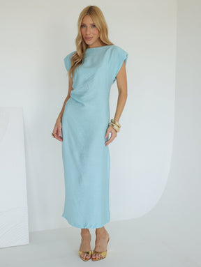 Vestido com Ombreiras e Drapeado na Cintura Ofelia