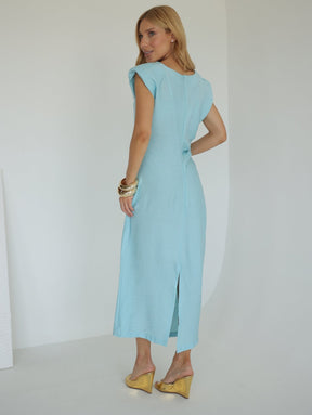 Vestido com Ombreiras e Drapeado na Cintura Ofelia