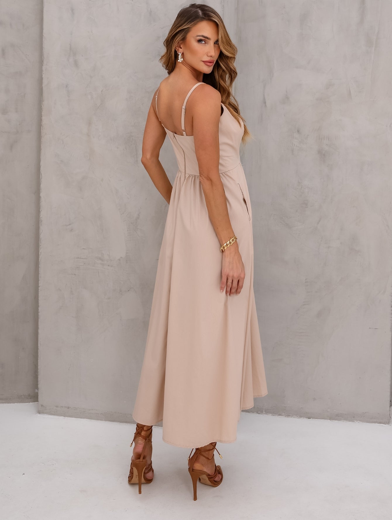Vestido Midi Tricoline com bolso Samanta