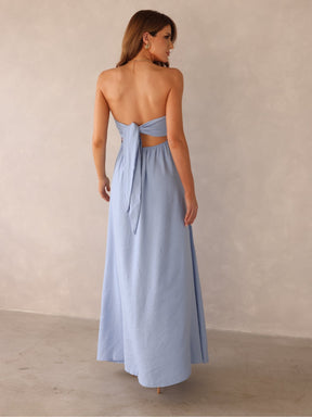 Vestido Longo Mayara em Alfaiataria Sensoriale – Tomara que Caia com Laço nas Costas