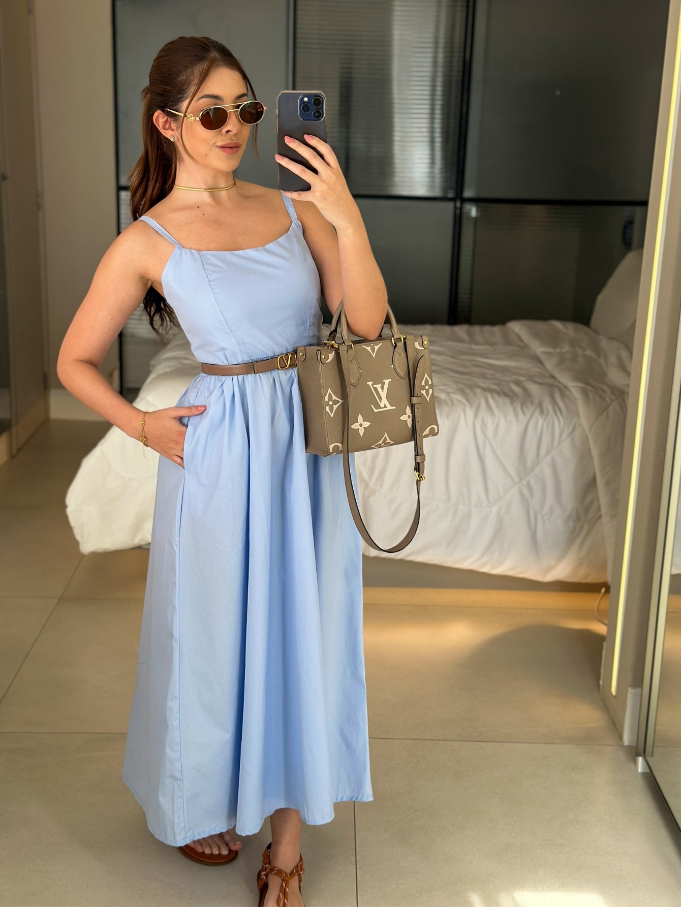 Vestido Midi Tricoline com bolso Samanta