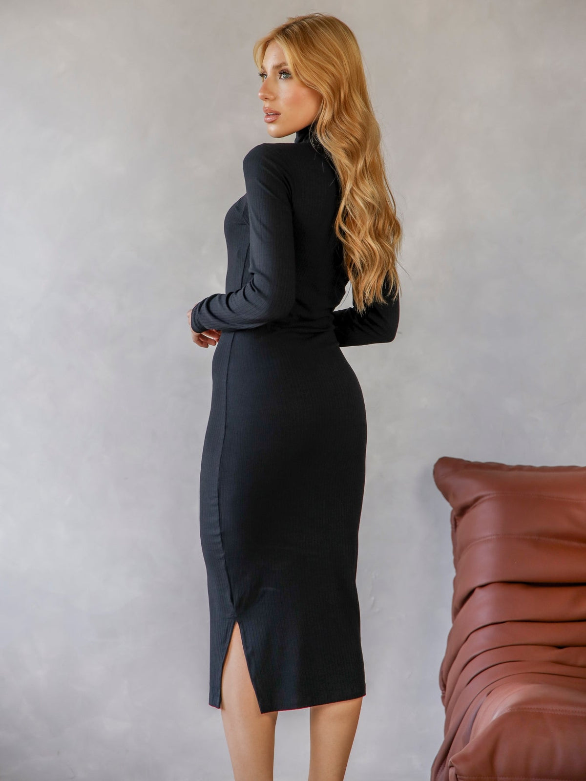 Vestido Canelado Gola Alta Cacharrel Anabel