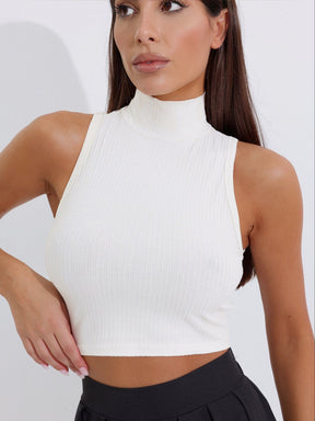 Cropped Regata Canelado Feminino Gola Alta