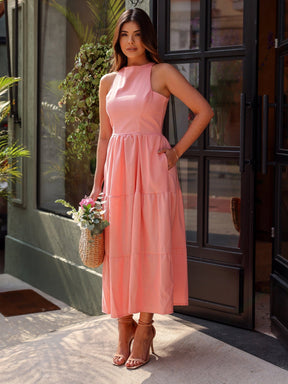 Vestido Longo Liso de Linho Sem Manga Zíper nas Costas Flora