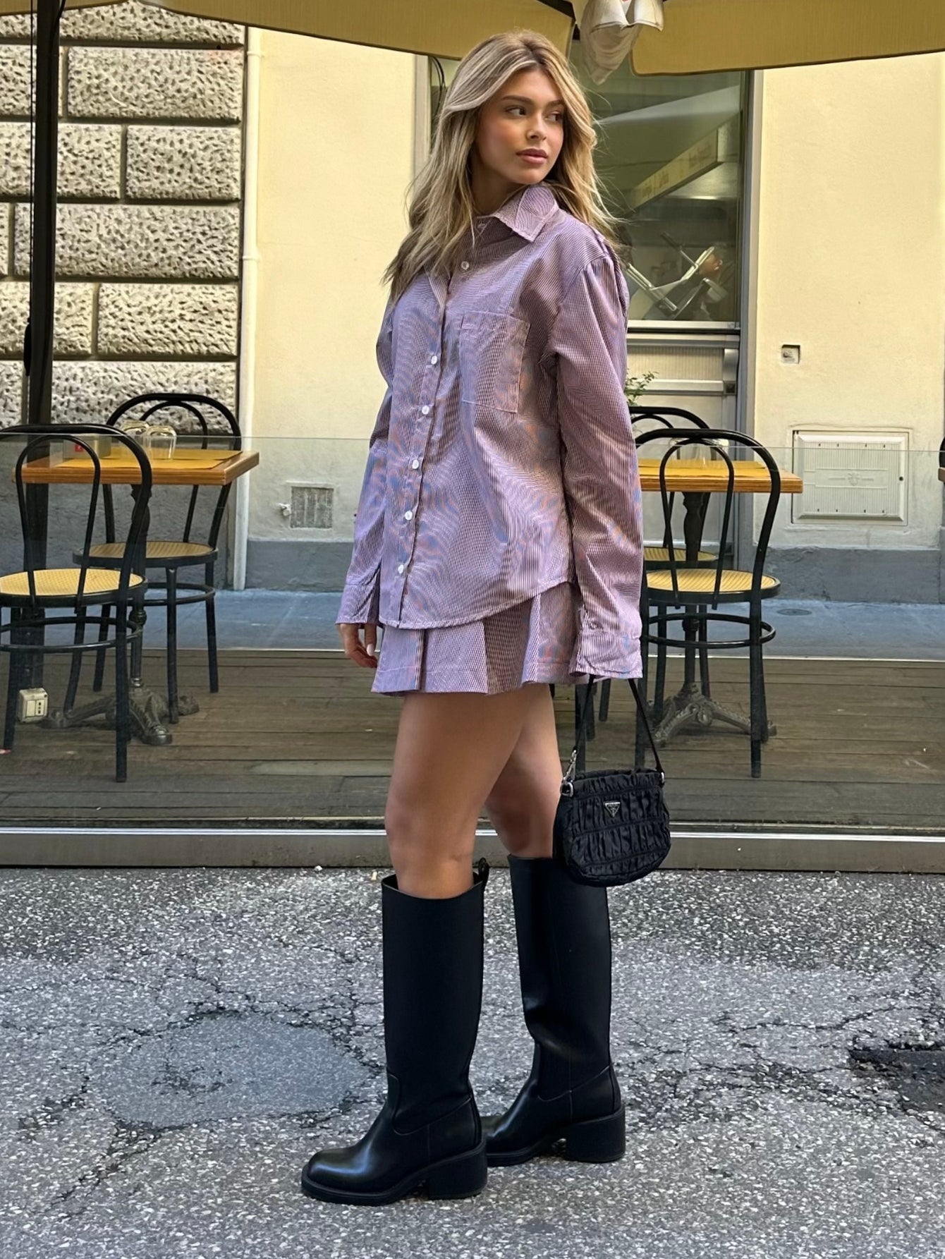 Conjunto Listrado Camisa e Saia em Tricoline - Pietra