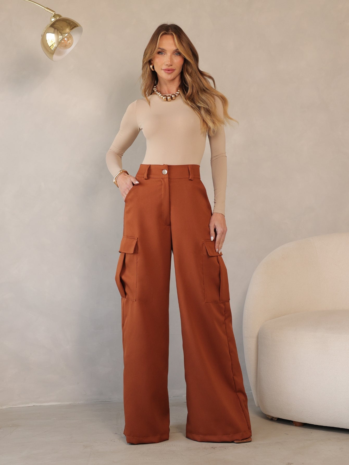 Calça Cargo Pantalona Alfaiataria  Raquel