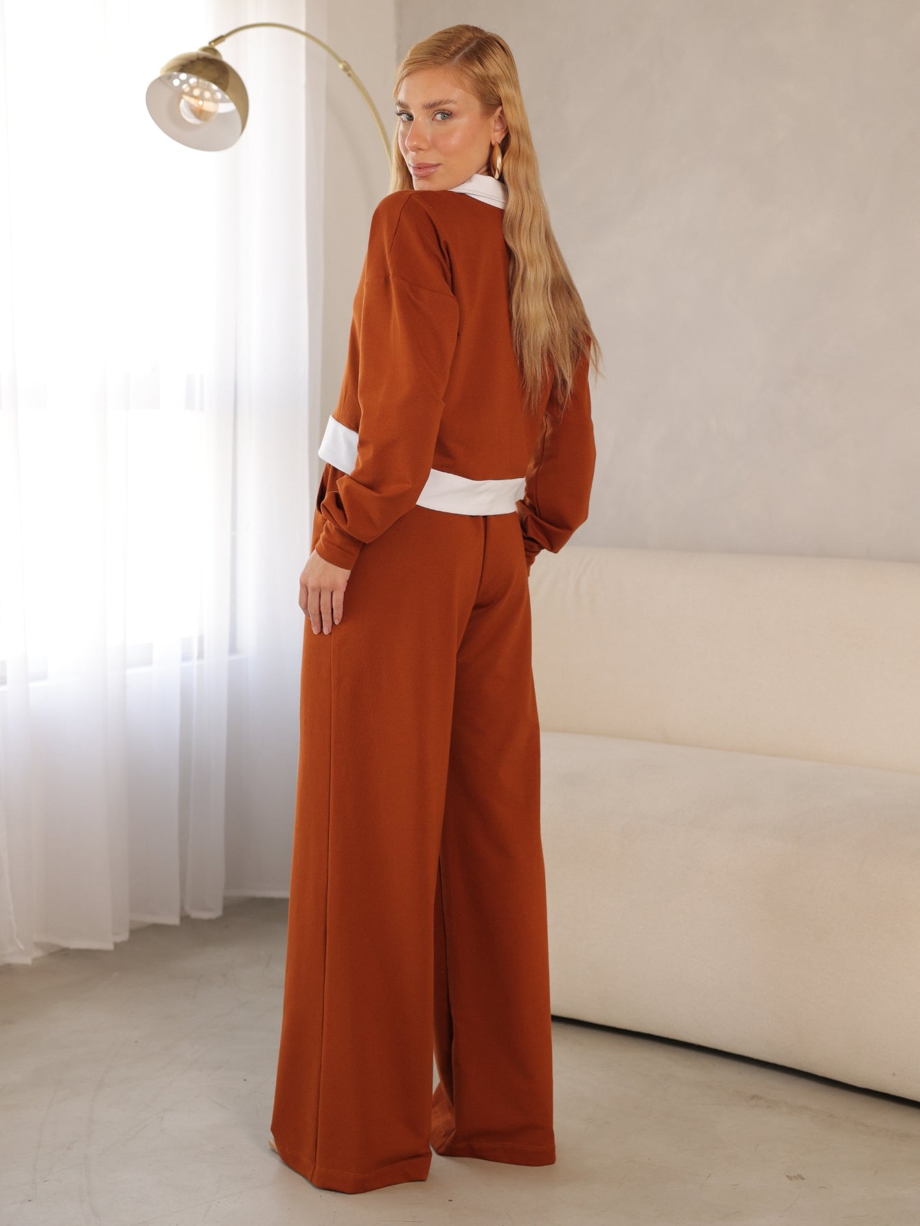 Conjunto Moletim Premium Calca Wide Blusa Gola V  Beca