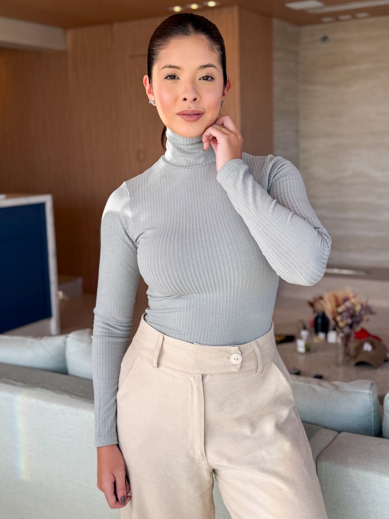 Blusa Canelada Manga Longa viscose