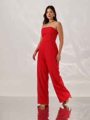 Macacão Alfaiataria tomara que caia calca reta Cecília