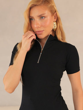 Blusa Canelada com Zíper Estilo Polo ou Gola Alta - Rafa