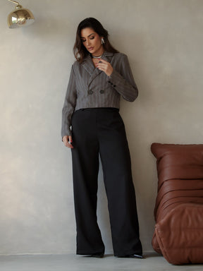 Blazer Listrado Alfaiataria Duplo com Botões Brooklyn