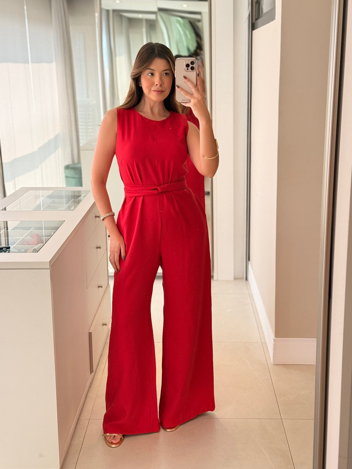 Macacão Pantalona Feminino Alfaiataria com Amarração Sandra