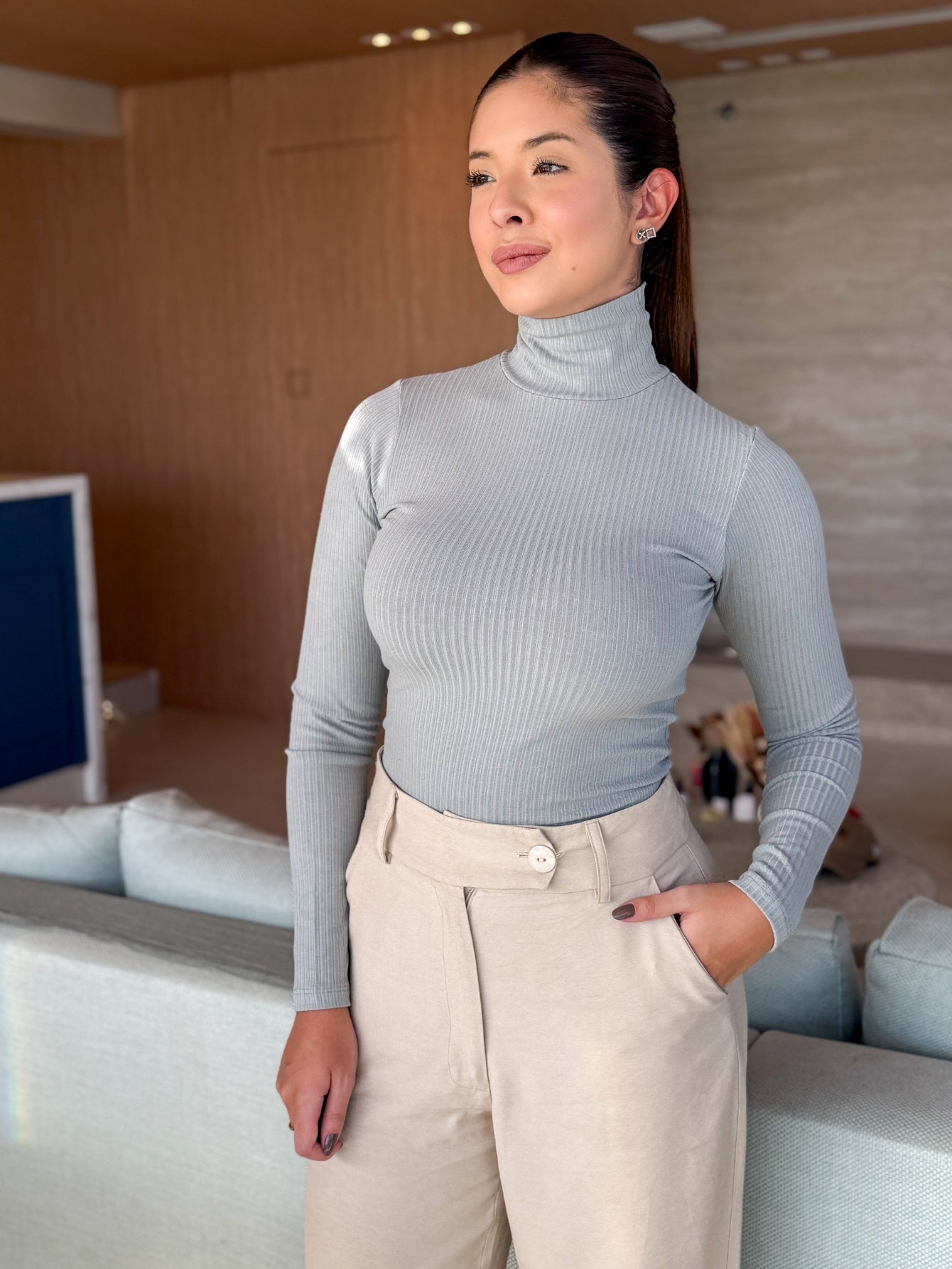 Blusa Canelada Manga Longa viscose