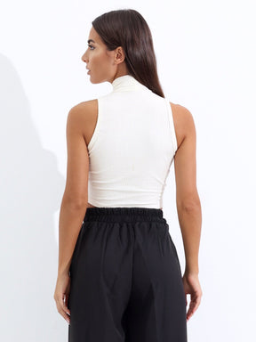 Cropped Regata Canelado Feminino Gola Alta