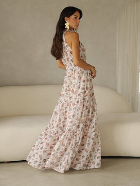 Vestido Longo  Estampado Chifon Michelle