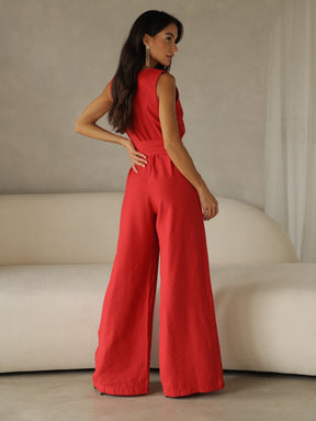 Macacão Pantalona Feminino Alfaiataria com Amarração Sandra