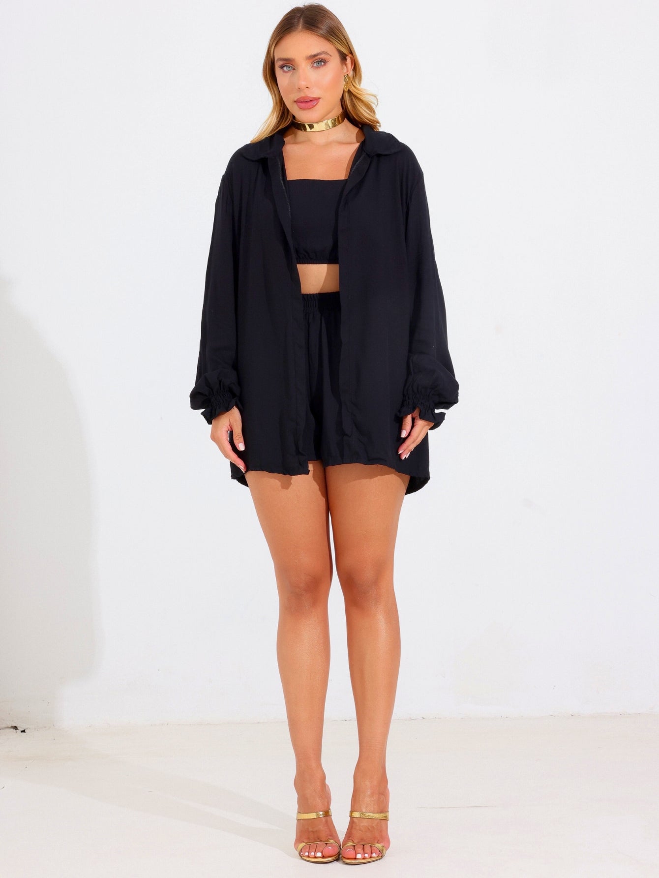 Conjunto Comfy Cropped + Short + Kimono Casual Marcela