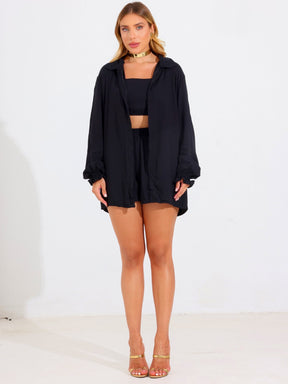 Conjunto Comfy Cropped + Short + Kimono Casual Marcela