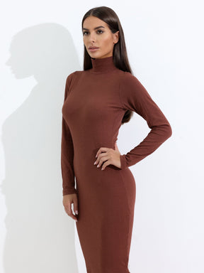 Vestido Canelado Gola Alta Cacharrel Anabel