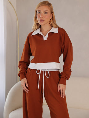 Conjunto Moletim Premium Calca Wide Blusa Gola V  Beca