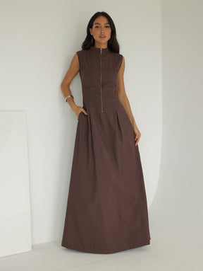 Vestido Longo Alfaiataria com Zíper Frontal Rosalia