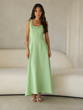 Vestido Longo Alfaiataria Decote Quadrado e Bolsos Yanca