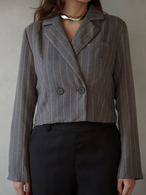 Blazer Listrado Alfaiataria Duplo com Botões Brooklyn