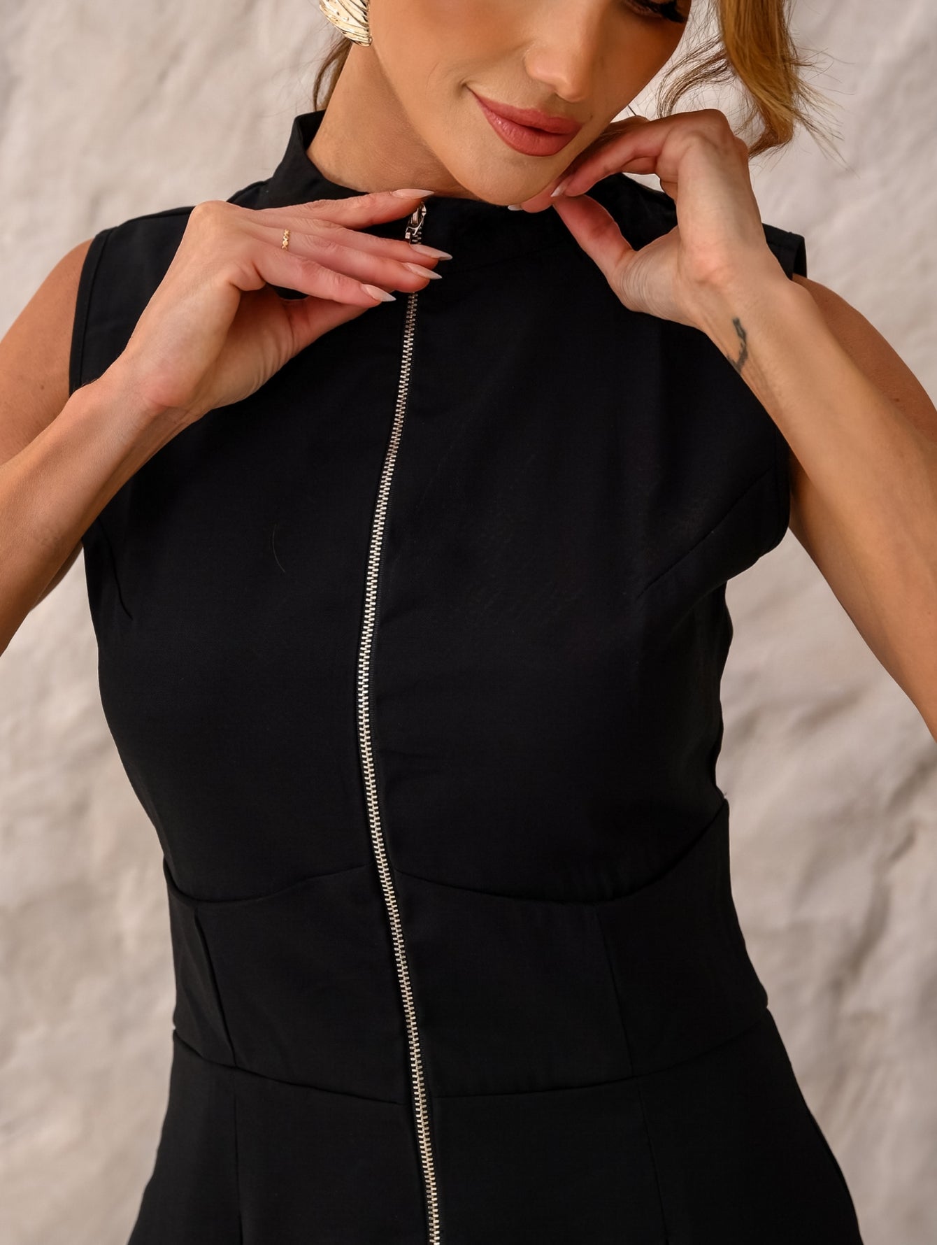Vestido Longo Alfaiataria com Zíper Frontal Rosalia