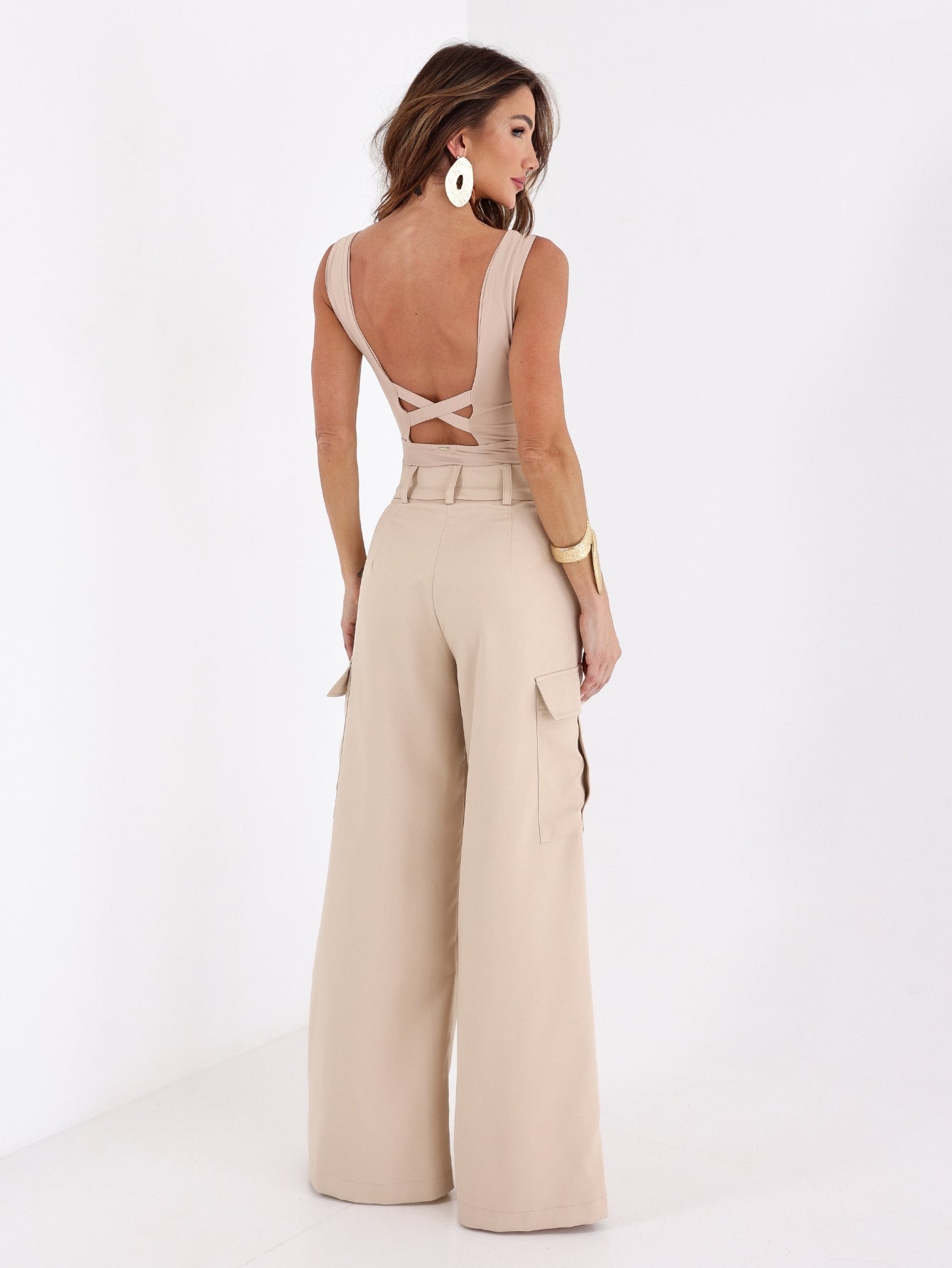 Calça Cargo Pantalona Alfaiataria  Raquel