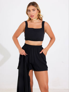 Conjunto Comfy Cropped + Short + Kimono Casual Marcela