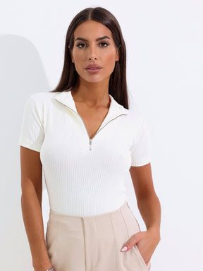 Blusa Canelada com Zíper Estilo Polo ou Gola Alta - Rafa