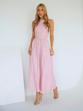 Vestido Longo Liso de Linho Sem Manga Zíper nas Costas Flora