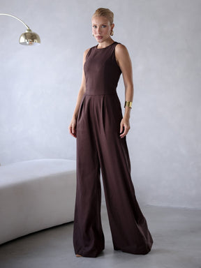 Macacão de Linho Sem Mangas Bolso Lateral Zíper nas Costas Debora