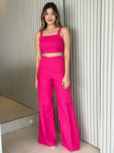 Conjunto de Linho Calça Pantalona Wide Leg e Cropped Alças Finas Lucy