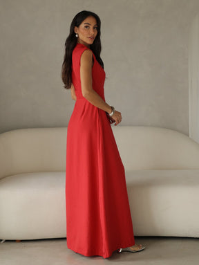 Vestido Longo Alfaiataria com Zíper Frontal Rosalia