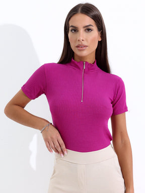 Blusa Canelada com Zíper Estilo Polo ou Gola Alta - Rafa