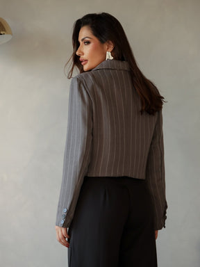 Blazer Listrado Alfaiataria Duplo com Botões Brooklyn