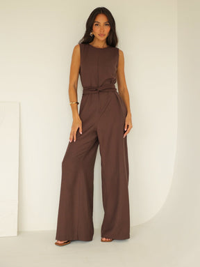 Macacão Pantalona Feminino Alfaiataria com Amarração Sandra