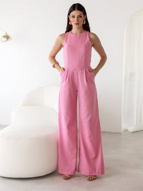 Macacão de Linho Sem Mangas Bolso Lateral Zíper nas Costas Debora