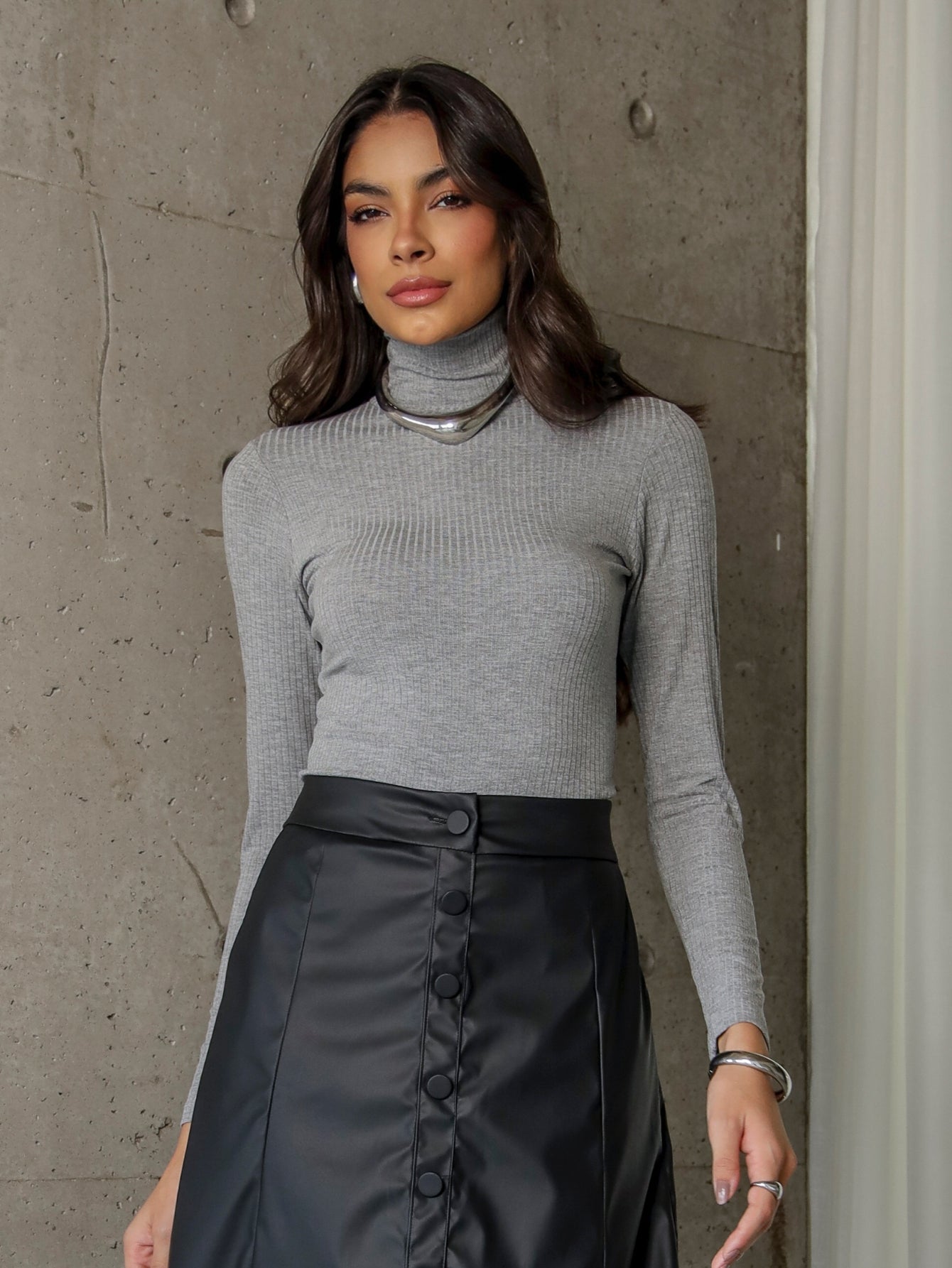 Blusa Canelada Manga Longa viscose