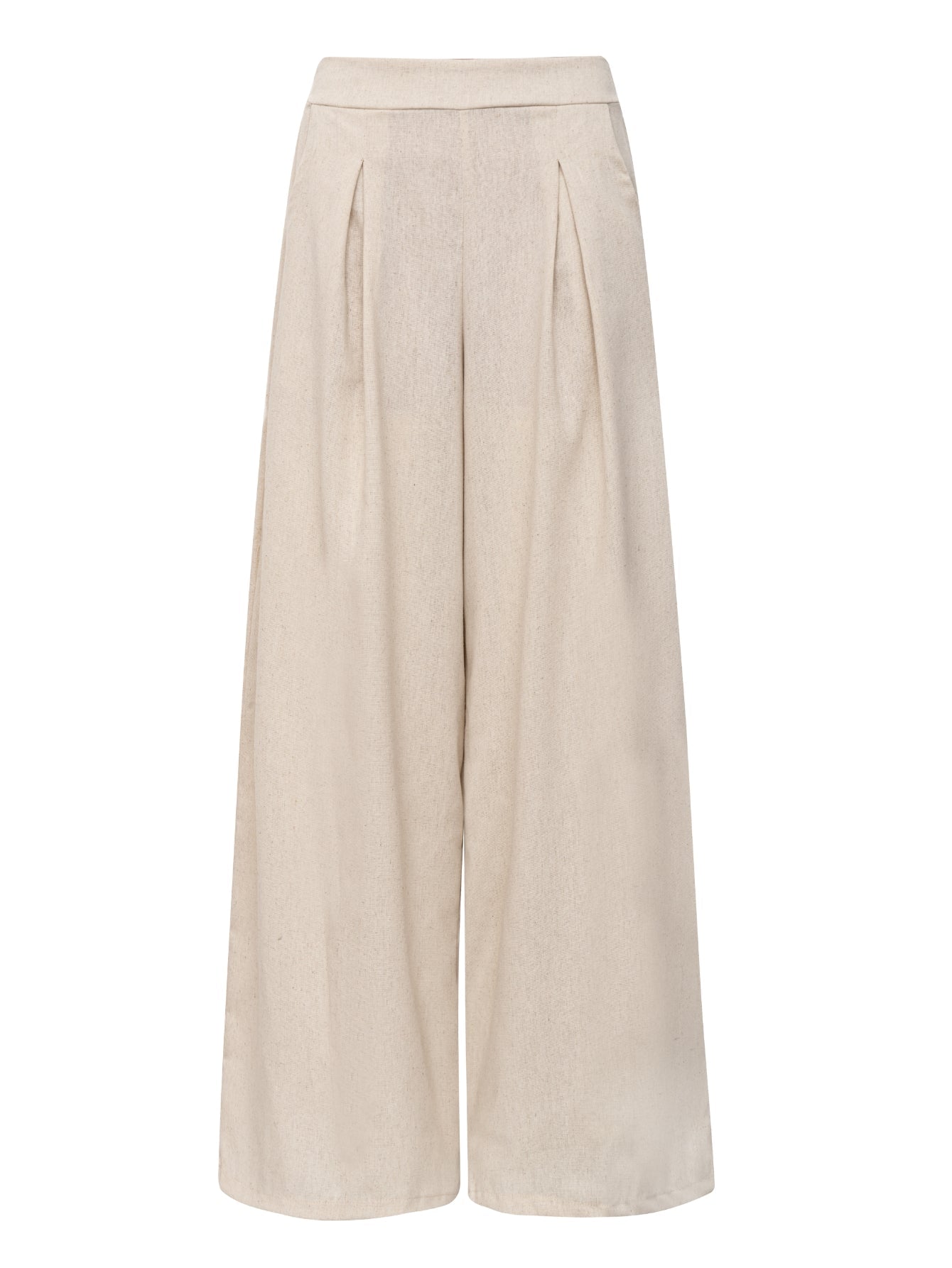 Calça Pantalona de Linho Cintura Alta com Elástico e Bolso Lateral Carmela