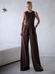 Macacão de Linho Sem Mangas Bolso Lateral Zíper nas Costas Debora