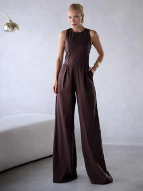 Macacão de Linho Sem Mangas Bolso Lateral Zíper nas Costas Debora