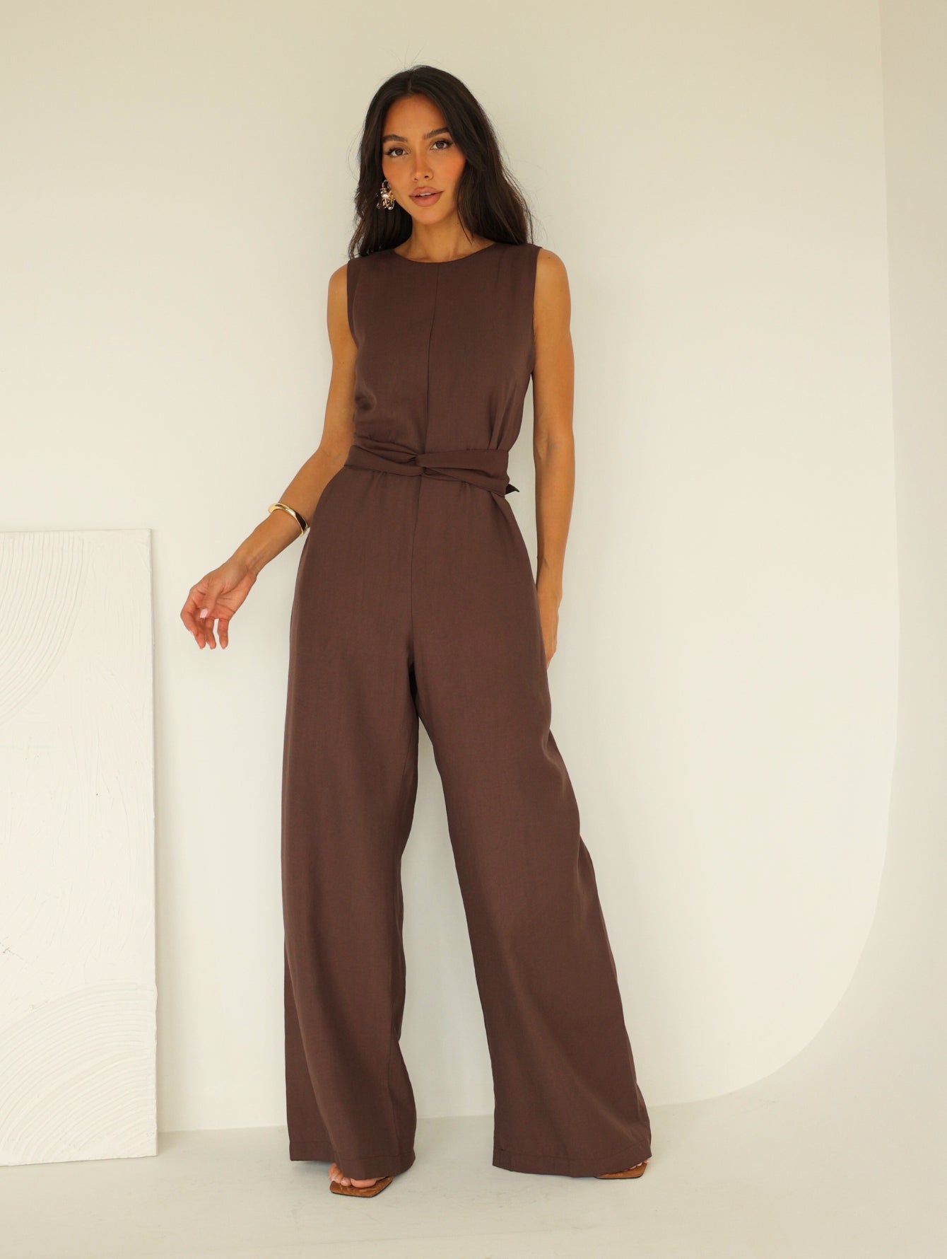 Macacão Pantalona Feminino Alfaiataria com Amarração Sandra